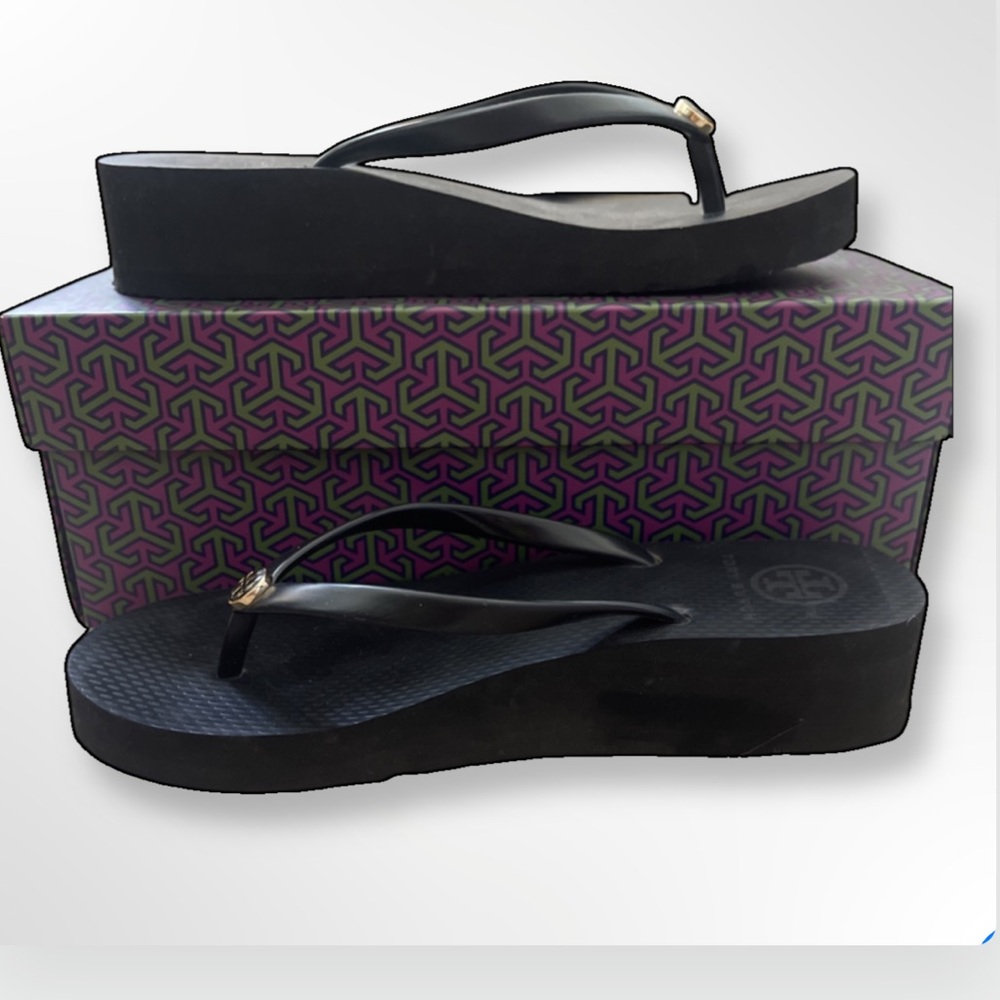 Tory Burch wedge thin flip flops.